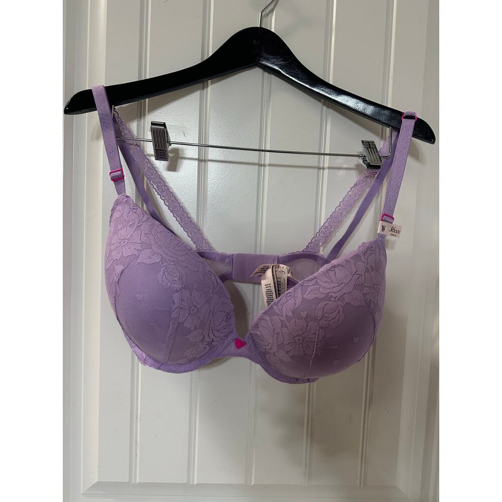 Victoria Secret Push Up Lace Bra 36DDD Purple  Coquette Preppy Sexy Anniversary